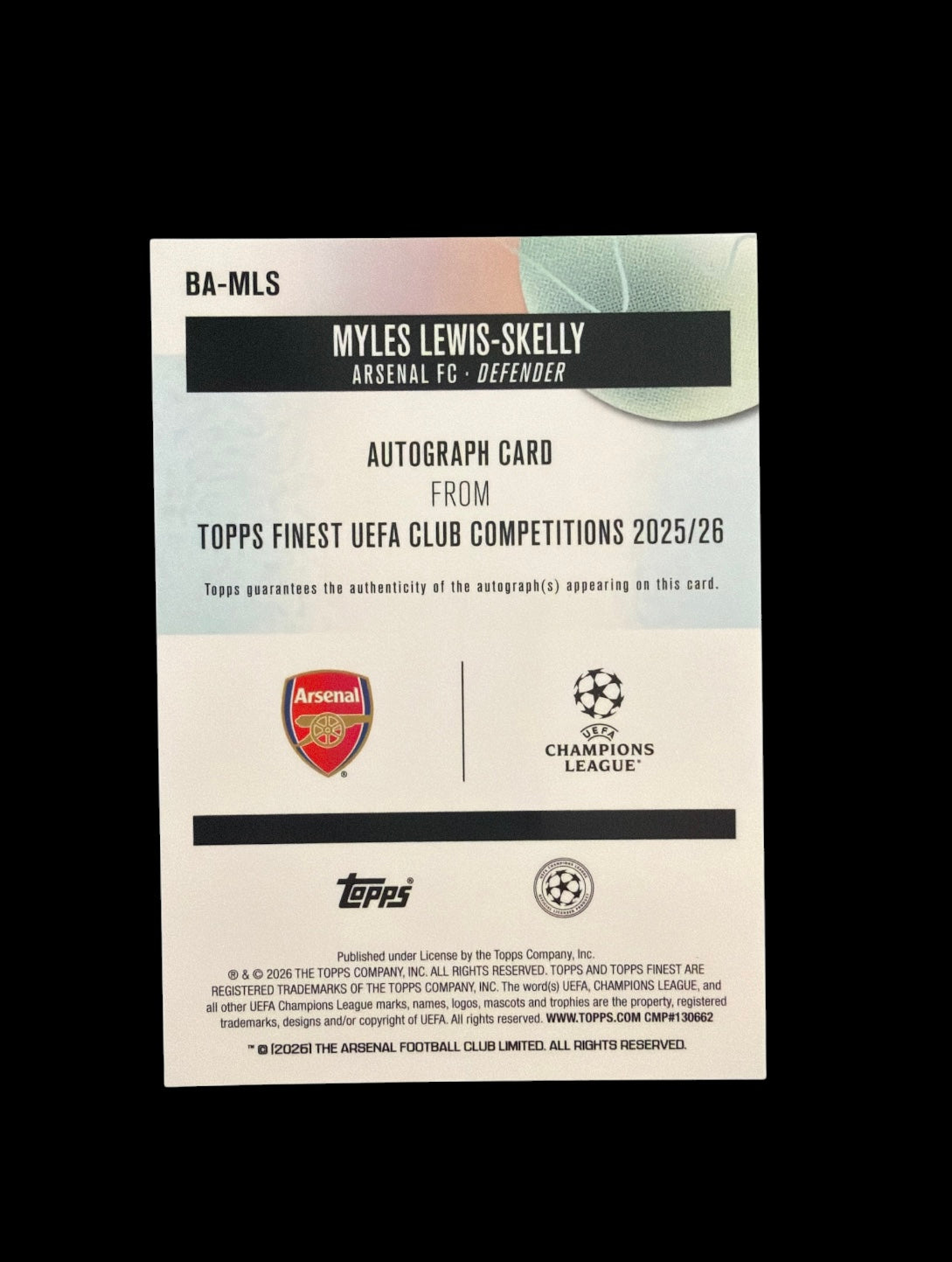 Myles Lewis-Skelly Auto /50 Topps Finest UCC 2025/26