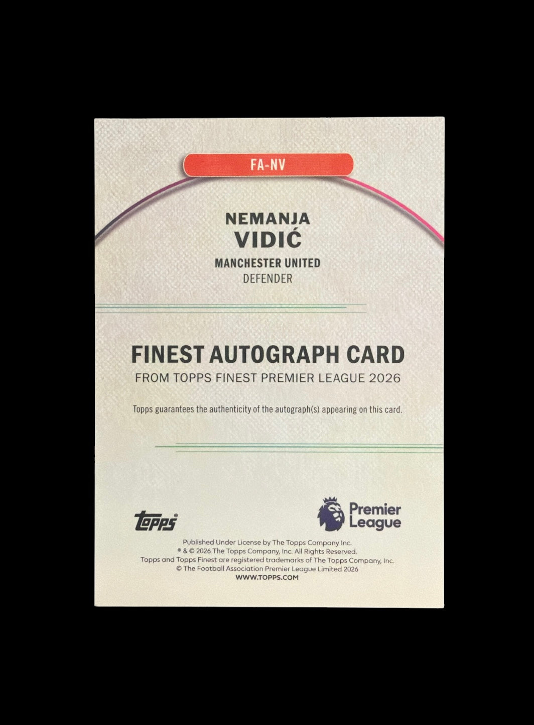 Nemanja Vidic Auto /50 Topps Finest BPL 2026