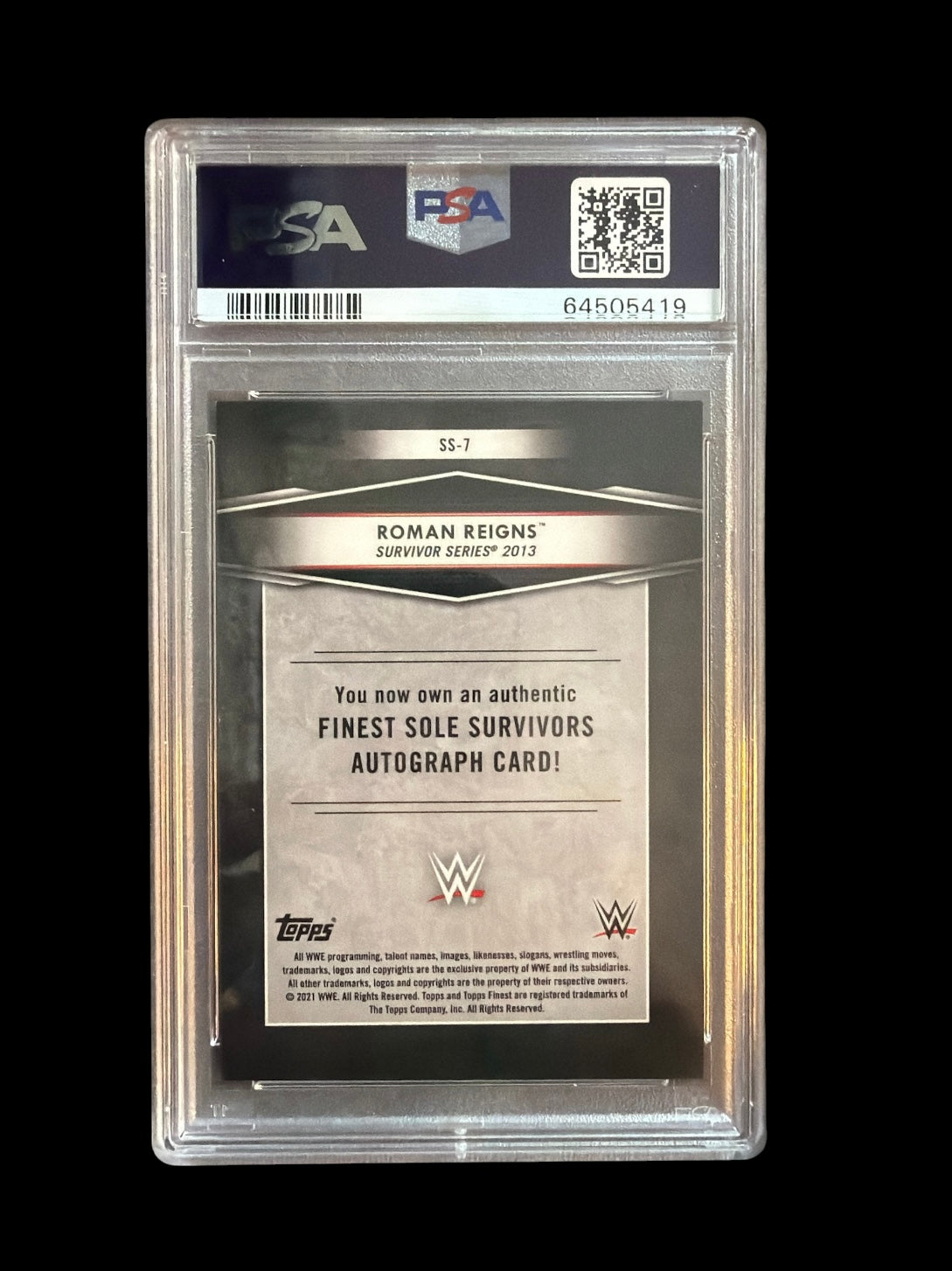Roman Reigns Sole Survivors Auto PSA 9 Topps Finest WWE 2021