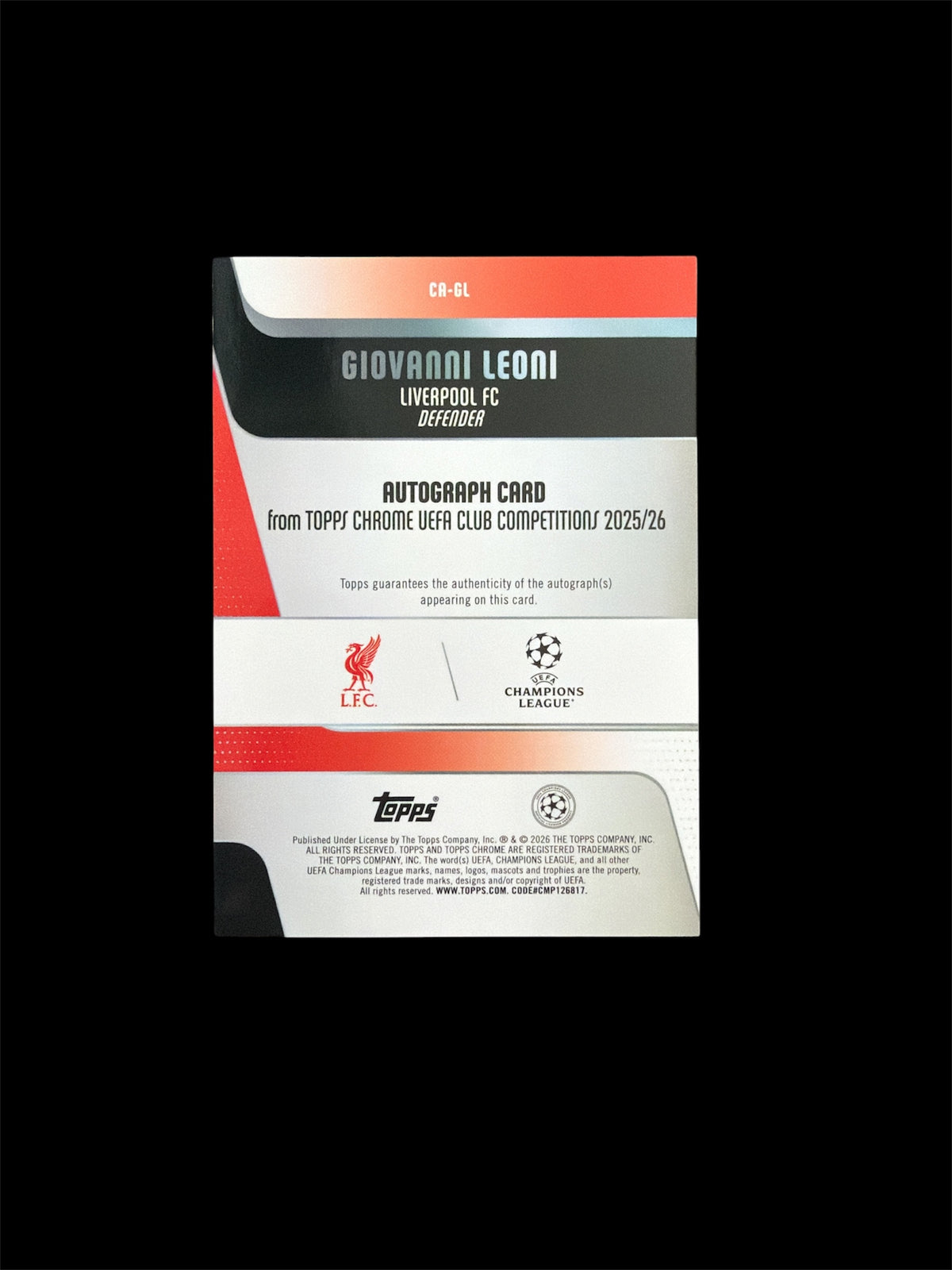 Giovanni Leoni RC Auto /99 Topps Chrome UCC 2025/26