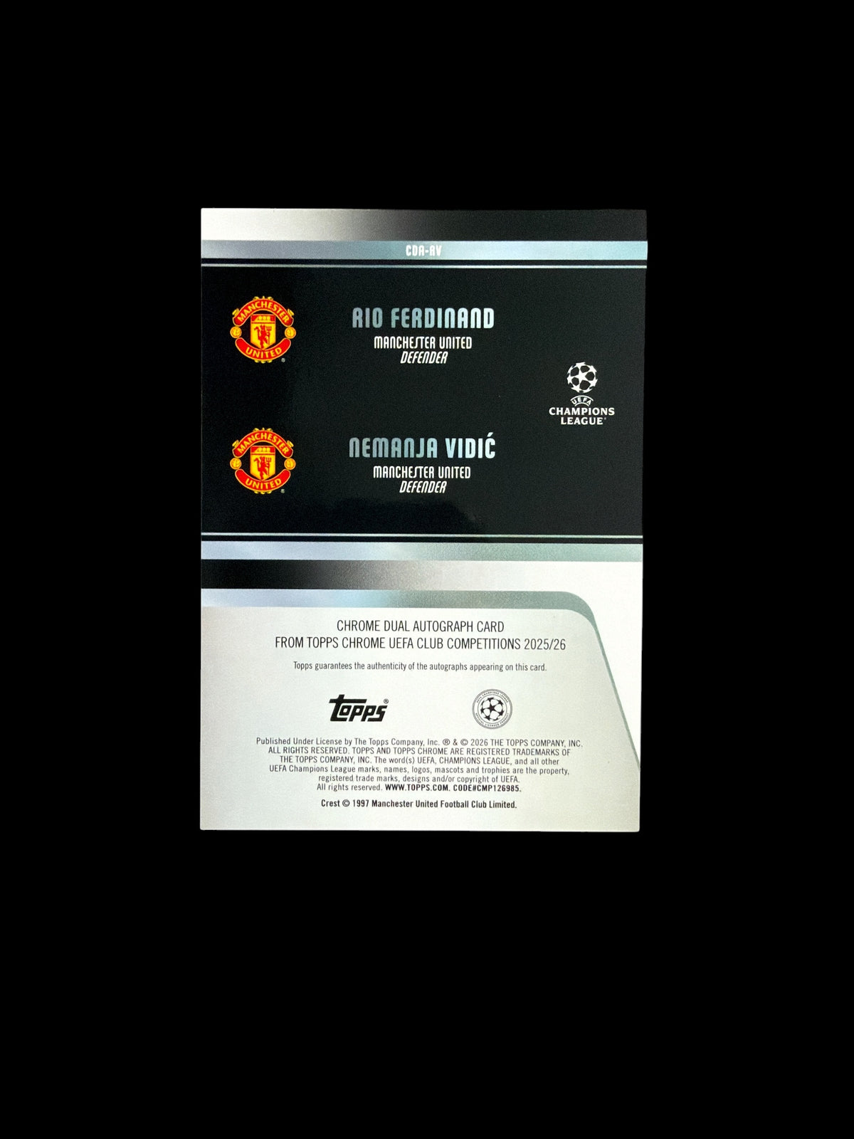 Rio Ferdinand Nemanja Vidić Dual Auto /10 Topps Chrome UCC 2025/26