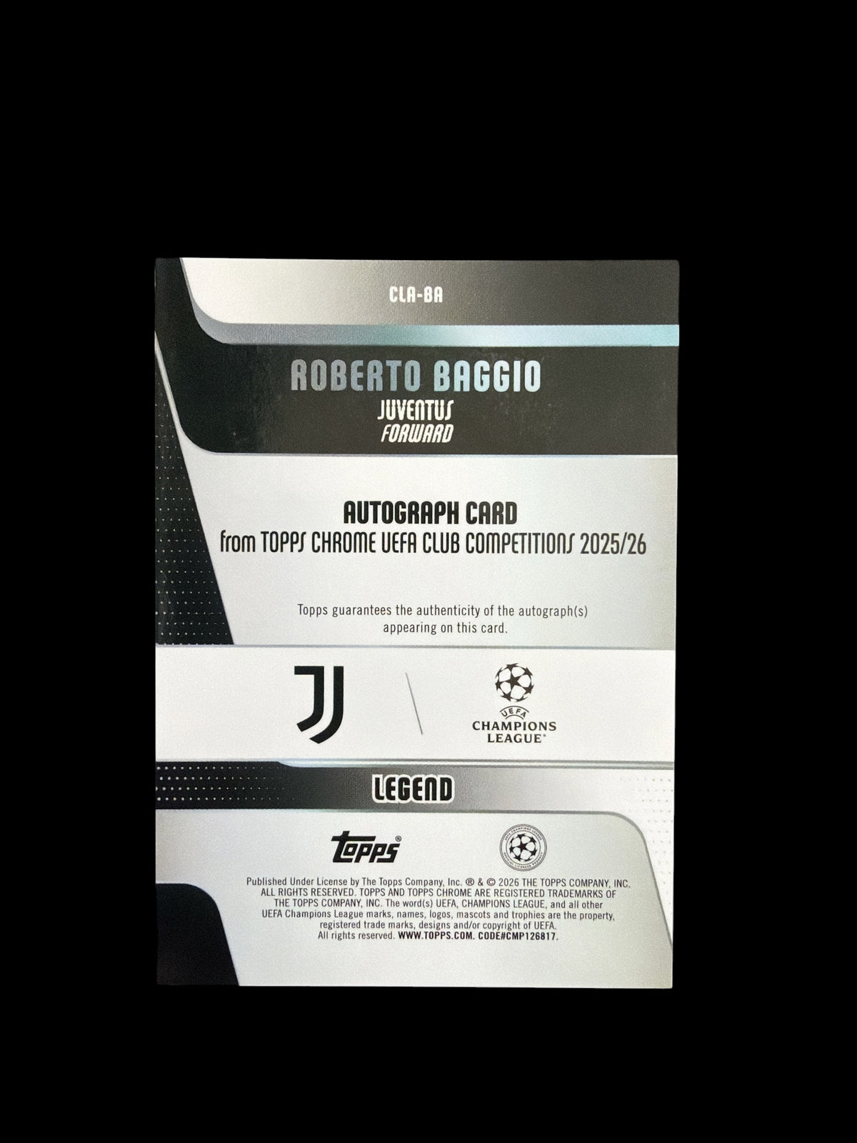 Roberto Baggio Auto /25 Geocentric Topps Chrome UCC 2025/26