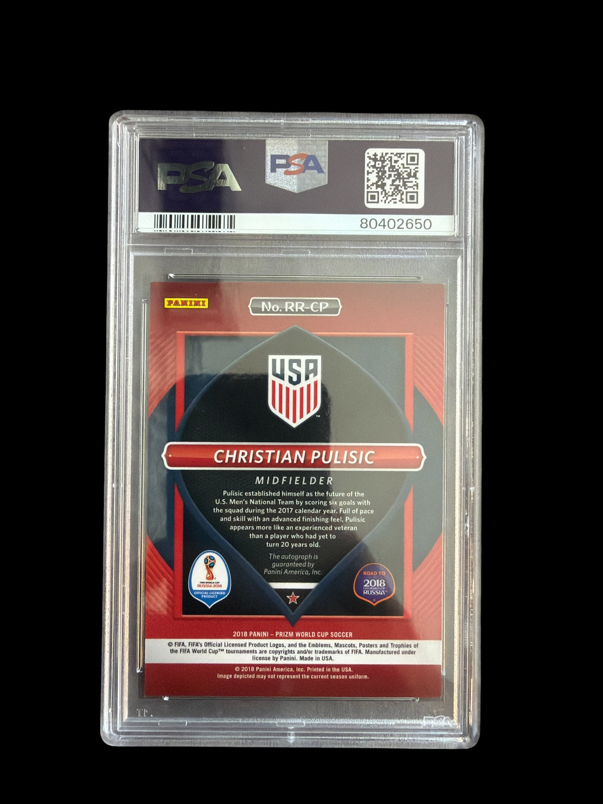 Christian Pulisic Auto PSA 9 Panini Prizm World Cup Soccer 2018