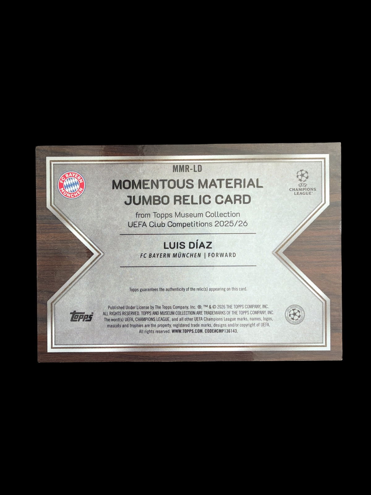 Luis Díaz Momentous Material /50 Topps Museum UCC 2025/26