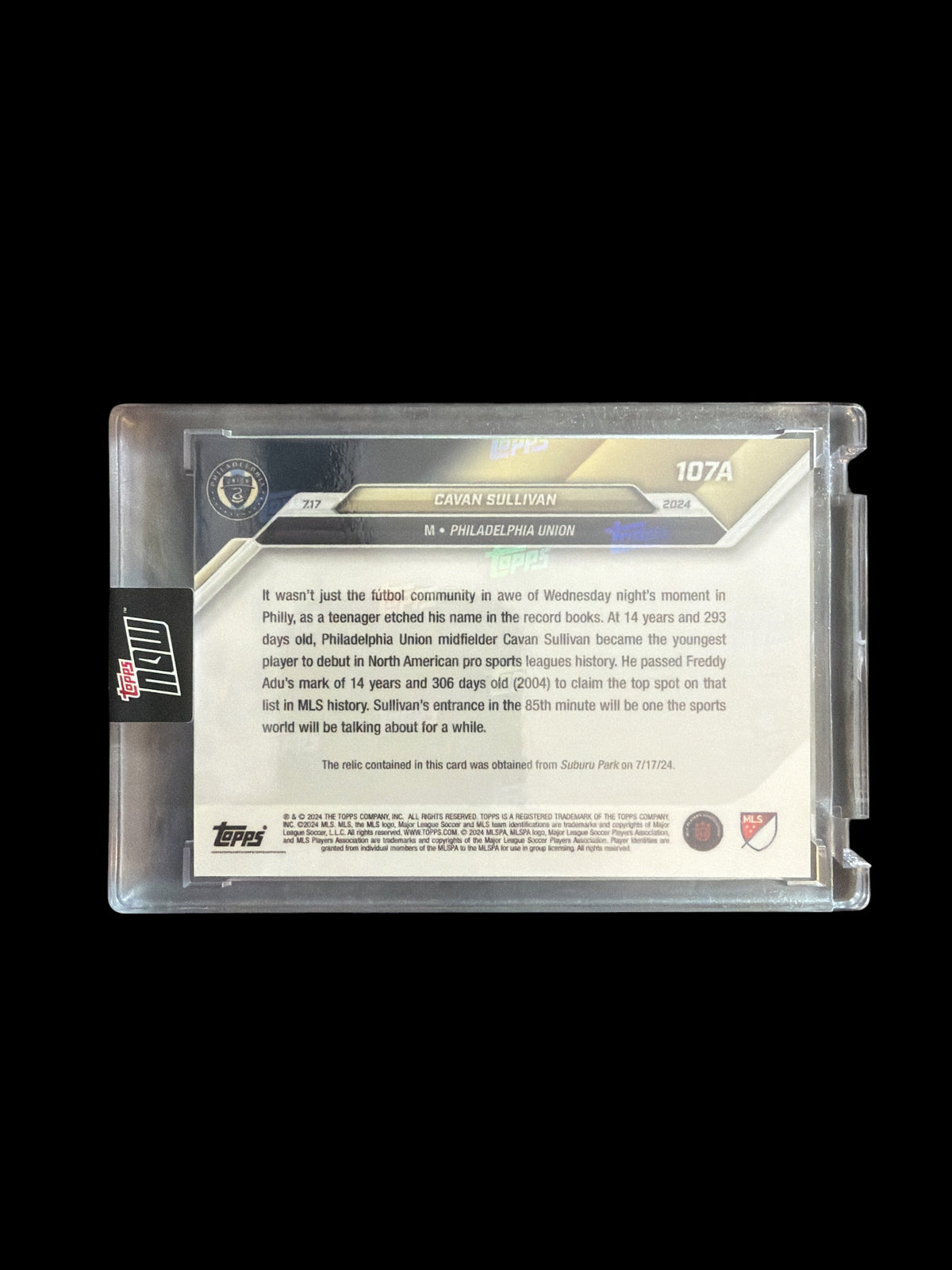 Cavan Sullivan Call-up /49 Game used Ball Relic - Topps now - Youngest Debut Player in MLS History