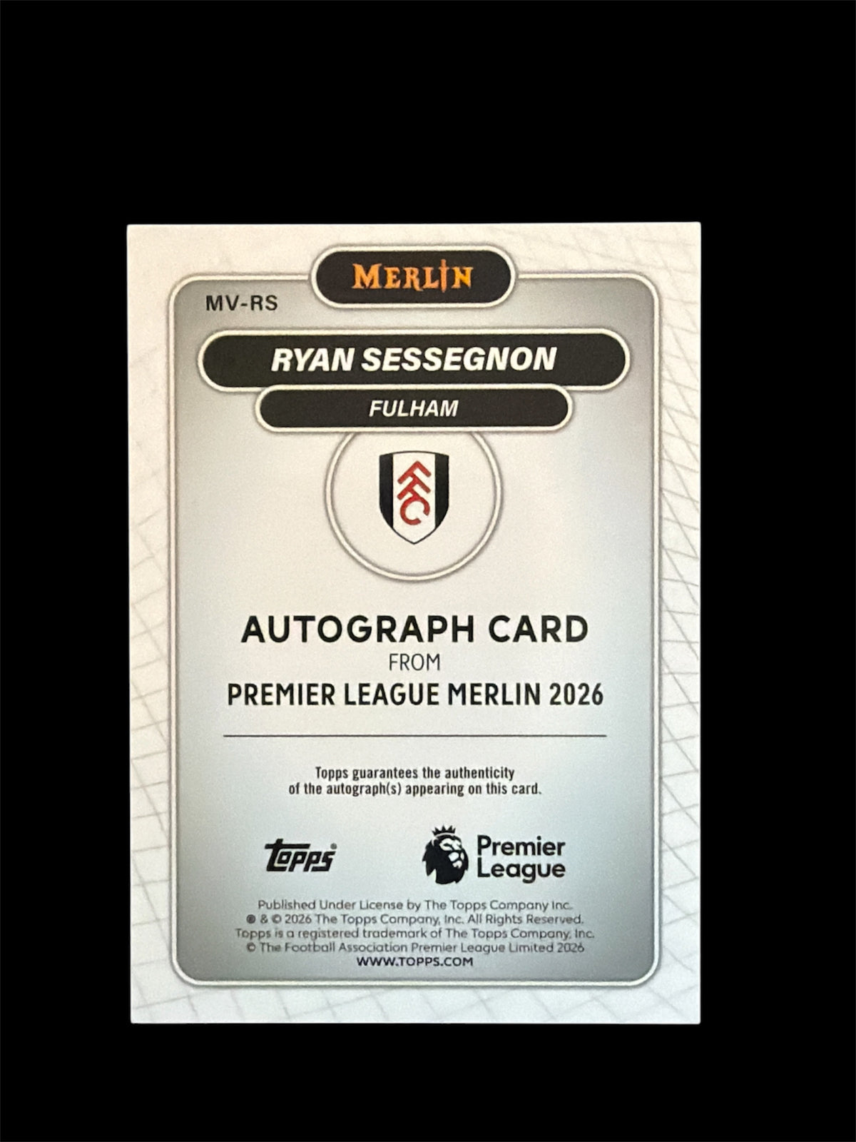 Ryan Sessegnon Auto /8 Topps Merlin BPL 2026