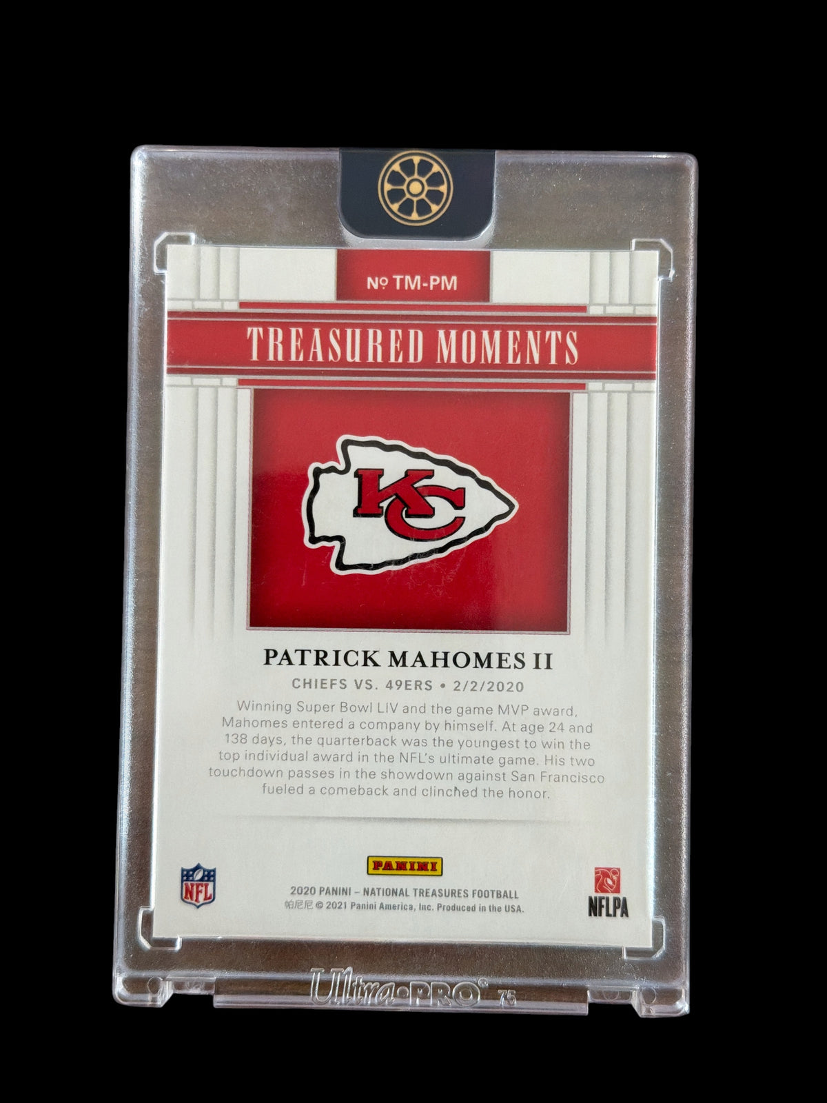 Patrick Mahomes Treasured Moments /99 Panini National Treasures Football 2020