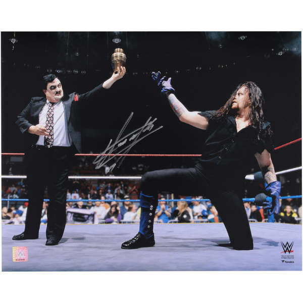The Undertaker WWE Autographed 16" x 20" In-Ring Saluting The Urn Photograph