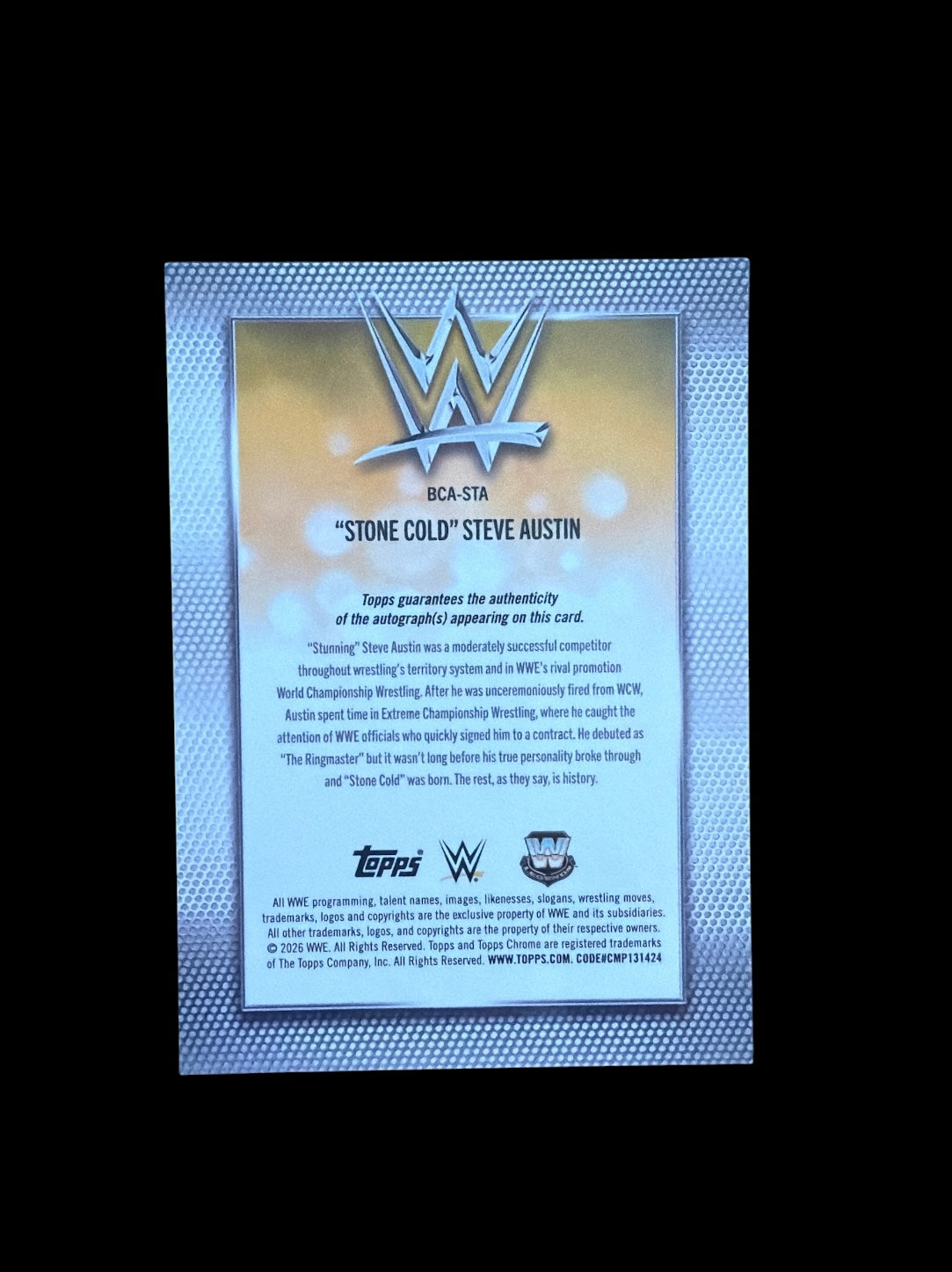 Stone Cold Steve Austin On Card Auto Topps Chrome WWE Sapphire 2026