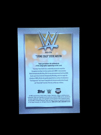 Stone Cold Steve Austin On Card Auto Topps Chrome WWE Sapphire 2026