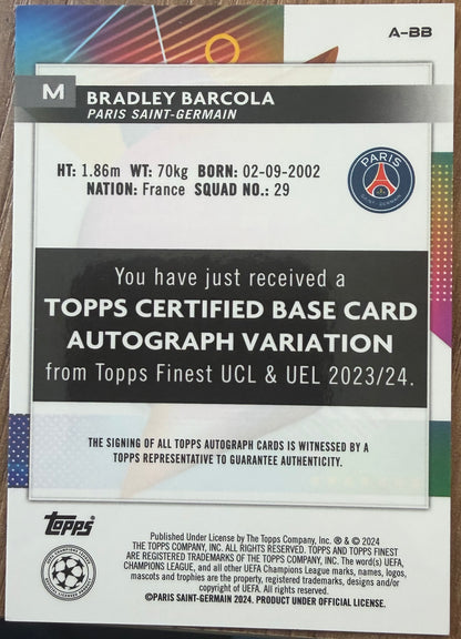 Bradley Barcola RC Auto Topps Finest UCL 2023/24
