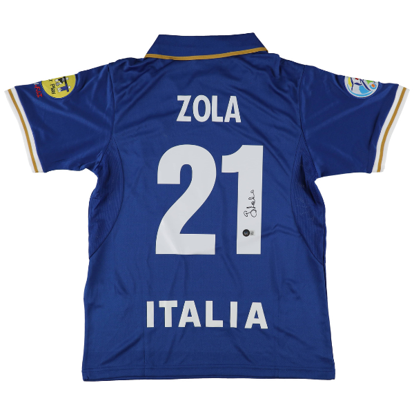 ⚽ Gianfranco Zola Signiertes Italien Heimtrikot (Blau) – inkl. Beckett COA ⚽
