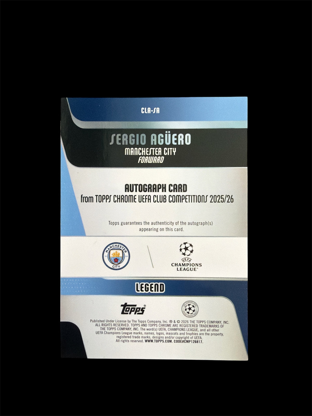 Sergio Agüero Auto /75 Topps Chrome UCC 2025/26