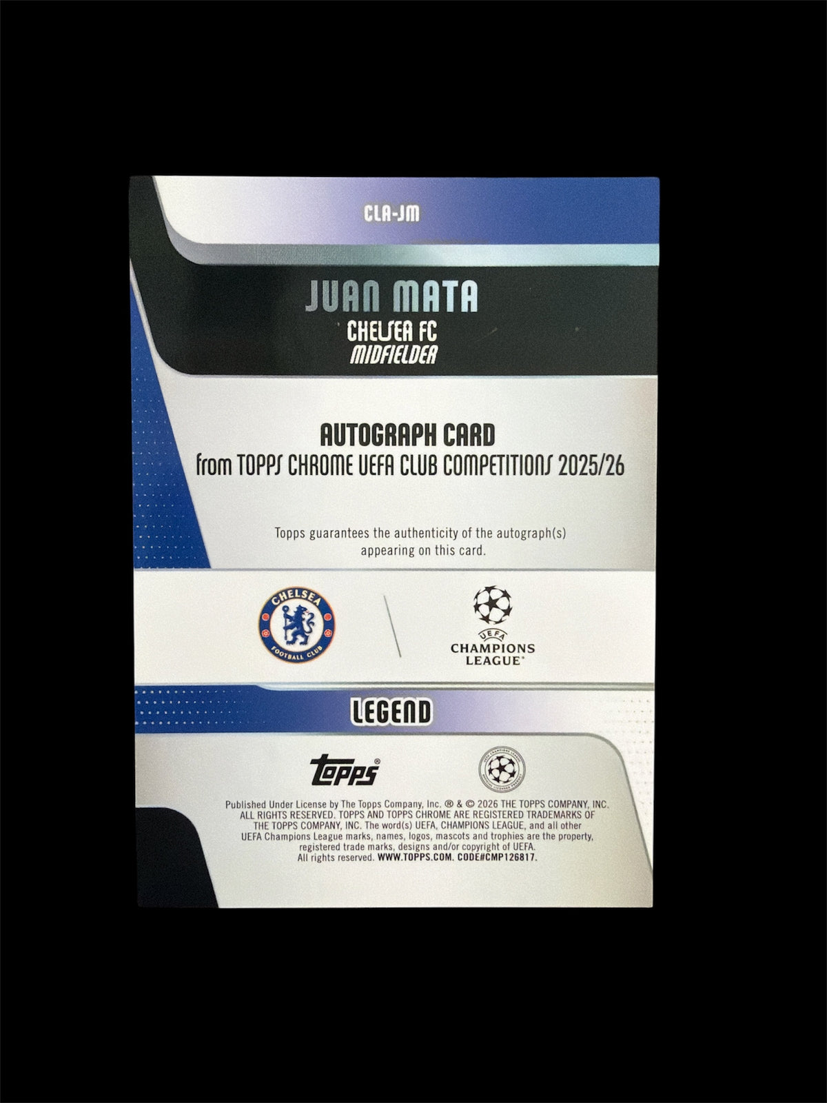 Juan Mata Auto /10 Geocentric Topps Chrome UCC 2025/26