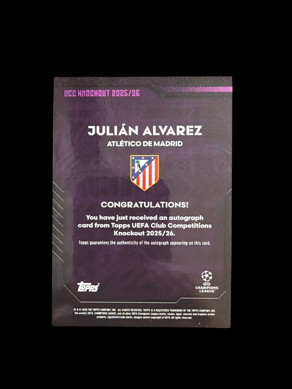 Julian Alvarez Auto /50 Topps UCC Knockout 2025/26