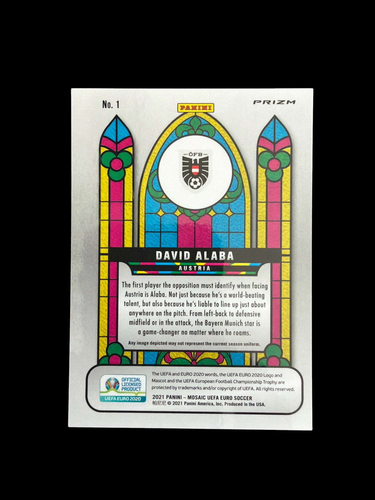 David Alaba Stained Glass Panini Mosaic UEFA Euro Soccer 2021