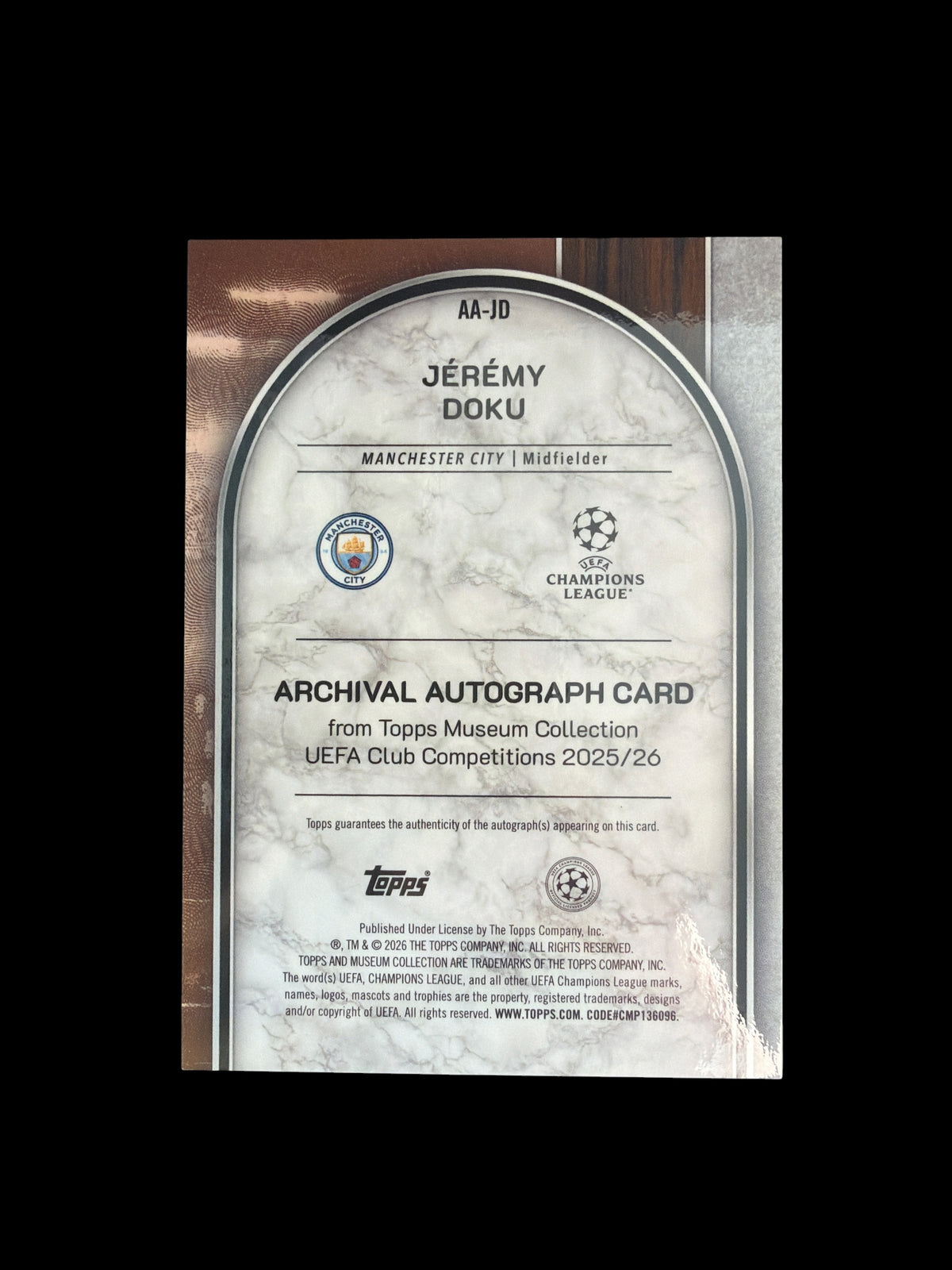 Jeremy Doku Auto /299 Topps Museum UCC 2025/26