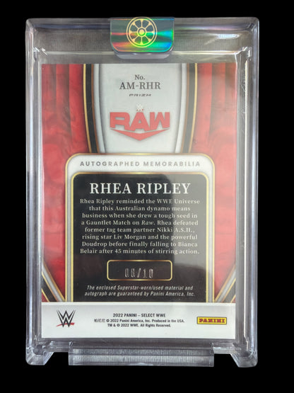Rhea Ripley Autographed Memorabilia /10 worn/used Panini Select WWE 2022