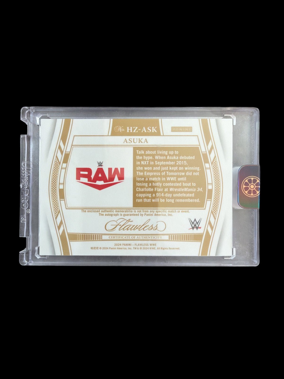 Asuka Patch On Card Auto /15 Panini Flawless WWE 2024