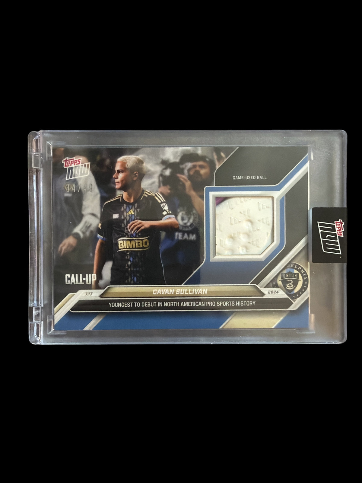Cavan Sullivan Call-up /49 Game used Ball Relic - Topps now - Youngest Debut Player in MLS History