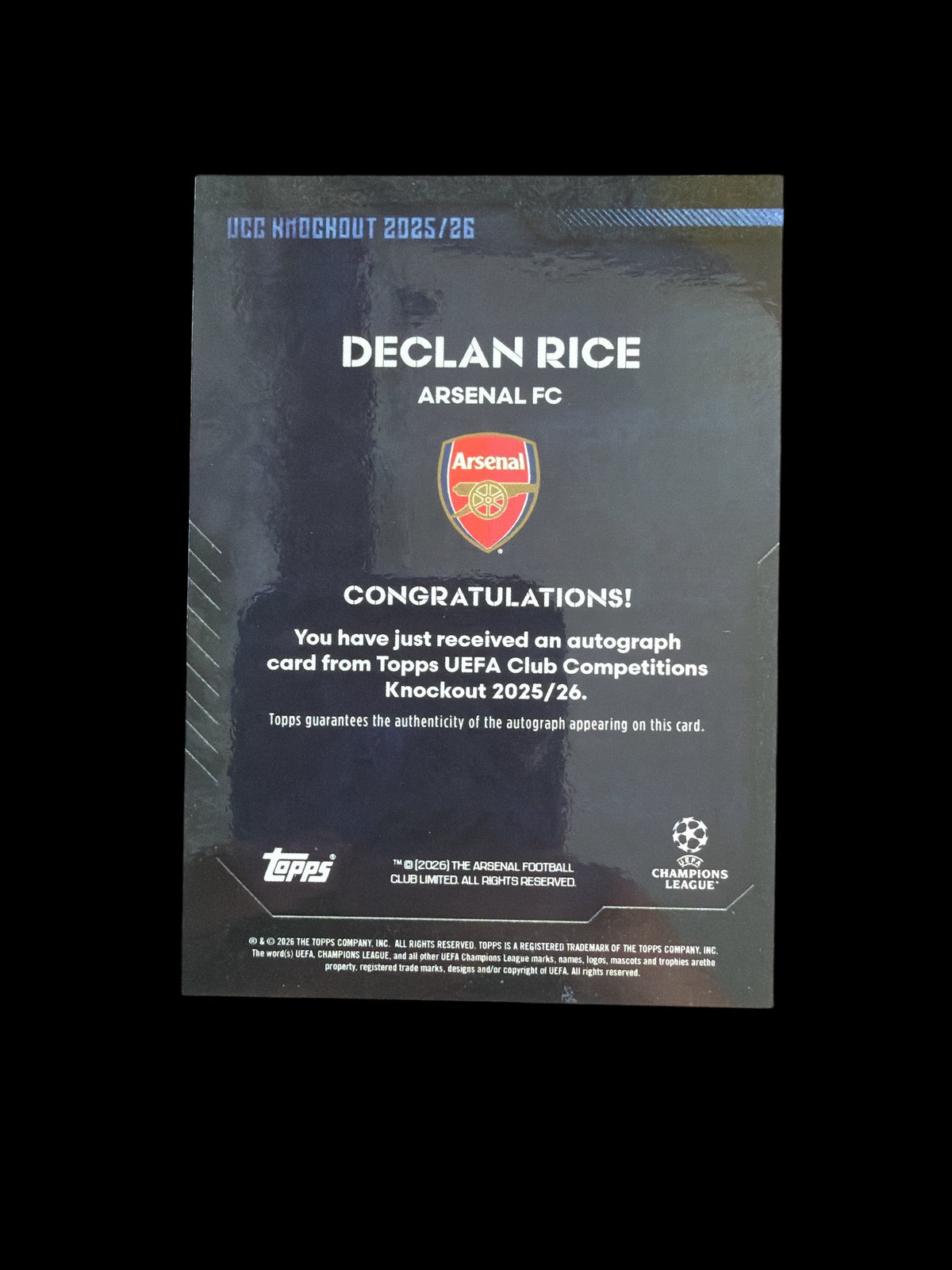 Declan Rice Auto /99 Topps UCC Knockout 2025/26