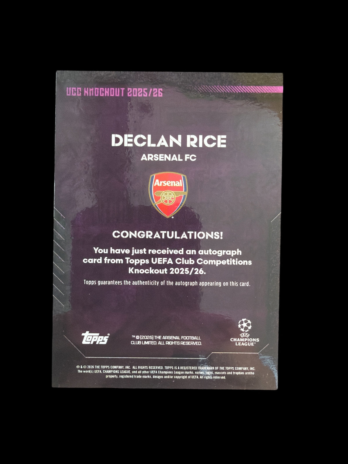 Declan Rice Auto /50 Topps UCC Knockout 2025/26