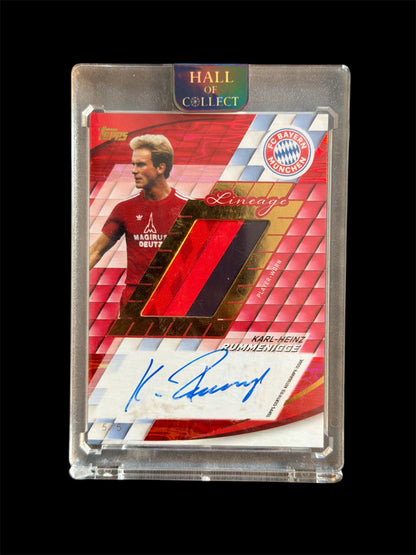 Karl-Heinz Rummenigge Relic On Card Auto /5 Bookend Topps FC Bayern Lineage 2025/26