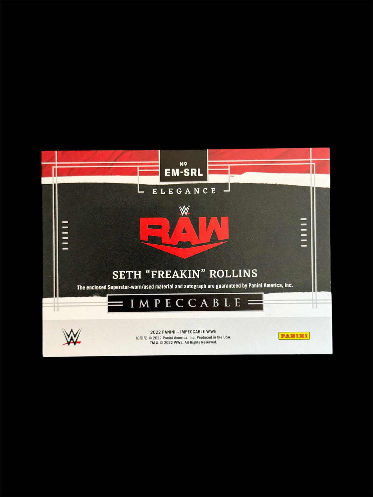 Seth „Freakin“ Rollins Elegance Relic On Card Auto /99 Panini Impeccable WWE 2022