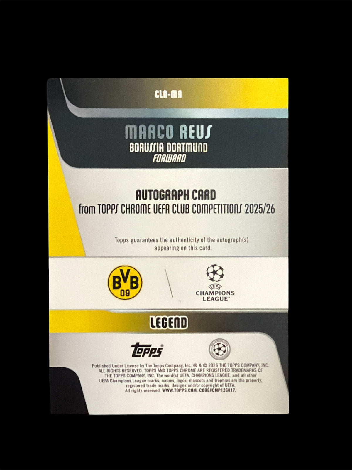 Marco Reus Auto /50 Gold Starball Topps Chrome UCC 2025/26