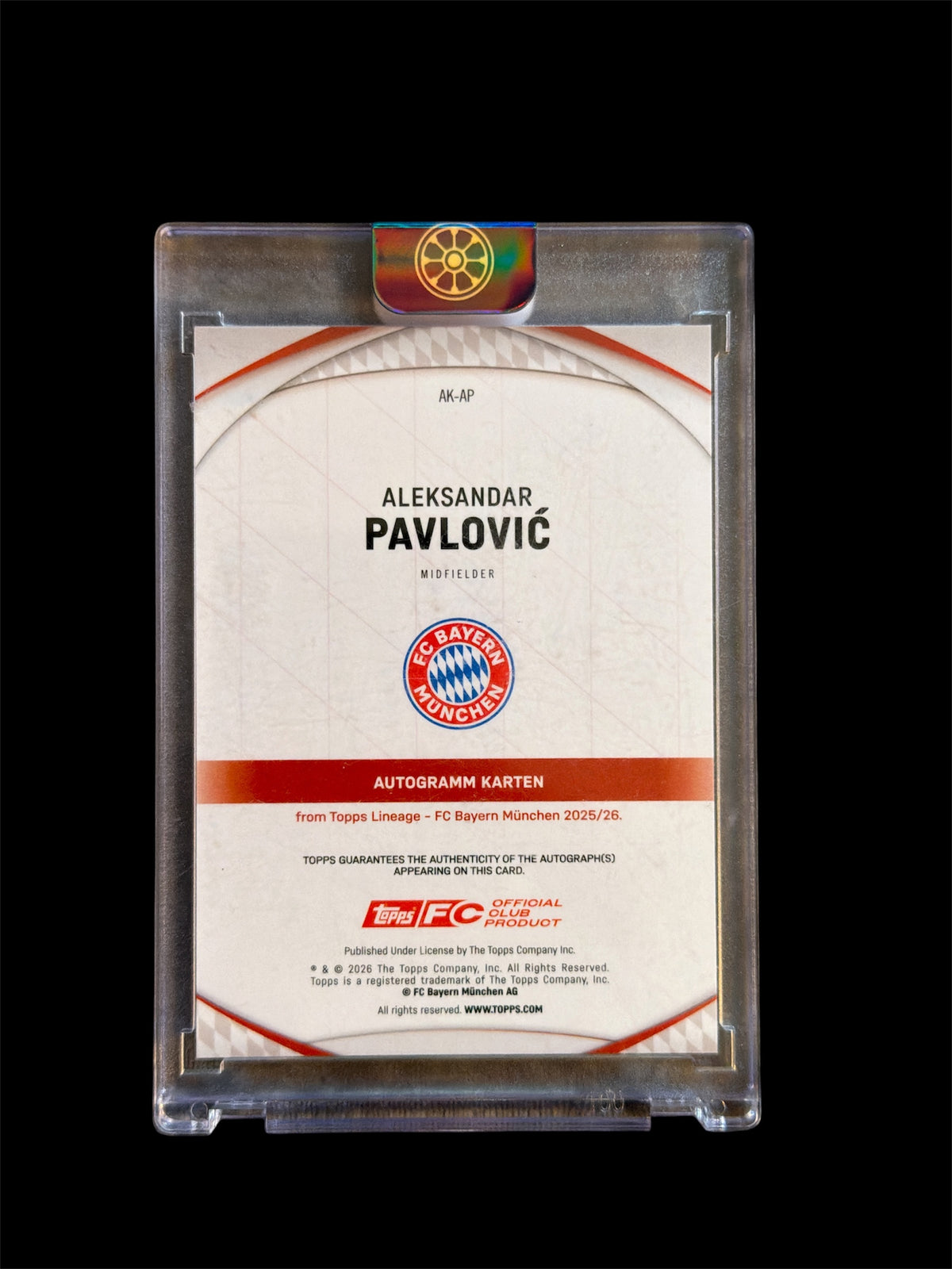 Aleksandar Pavlovic Auto /75 Topps Lineage FC Bayern München 2025/26
