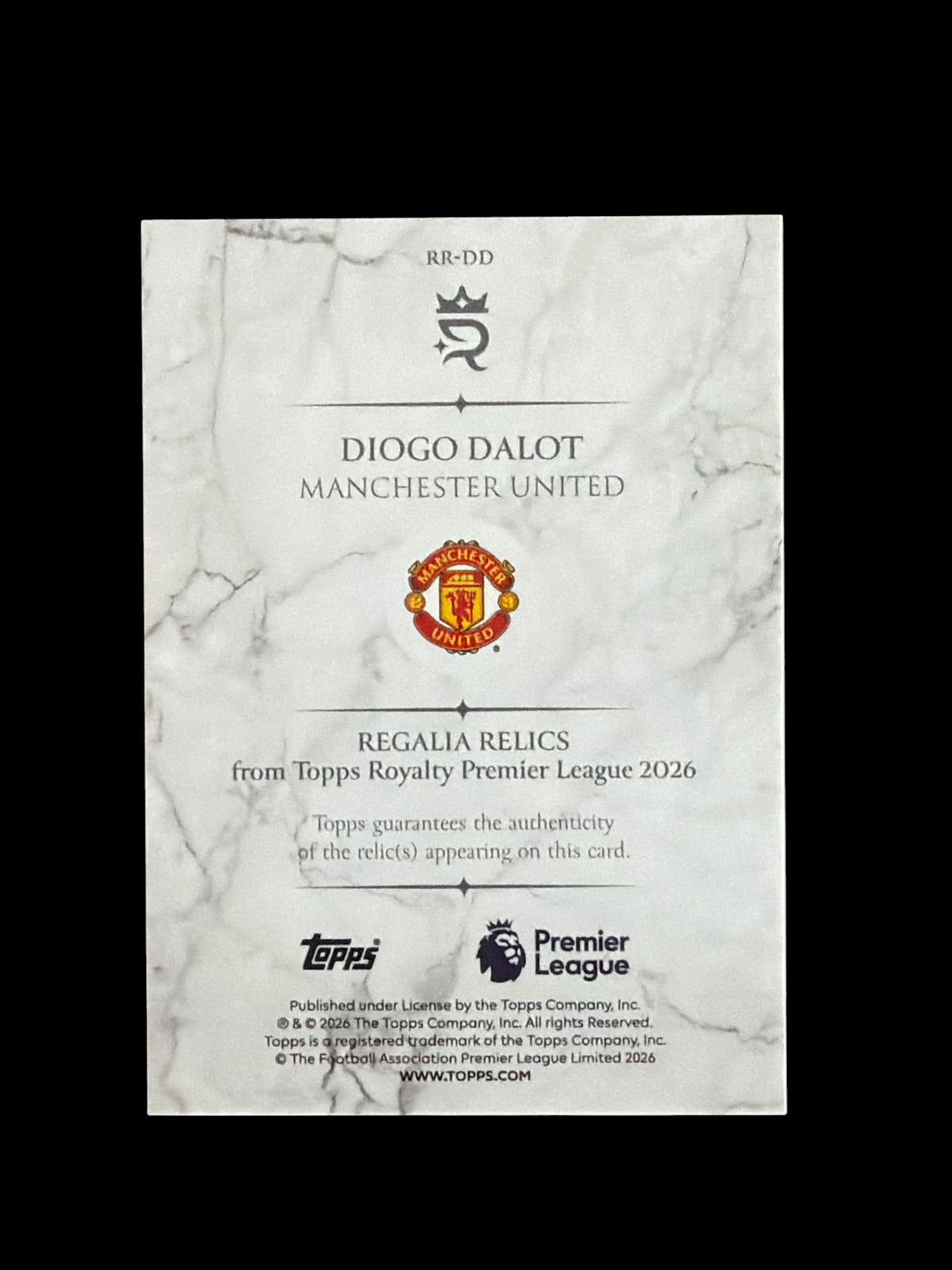 Diogo Dalot Regalia Relics /75 Topps Royalty BPL 2026