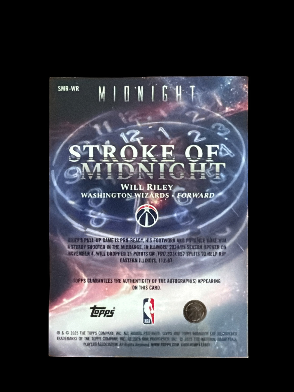 Will Riley RC On Card Auto/50 Topps Midnight NBA 2025