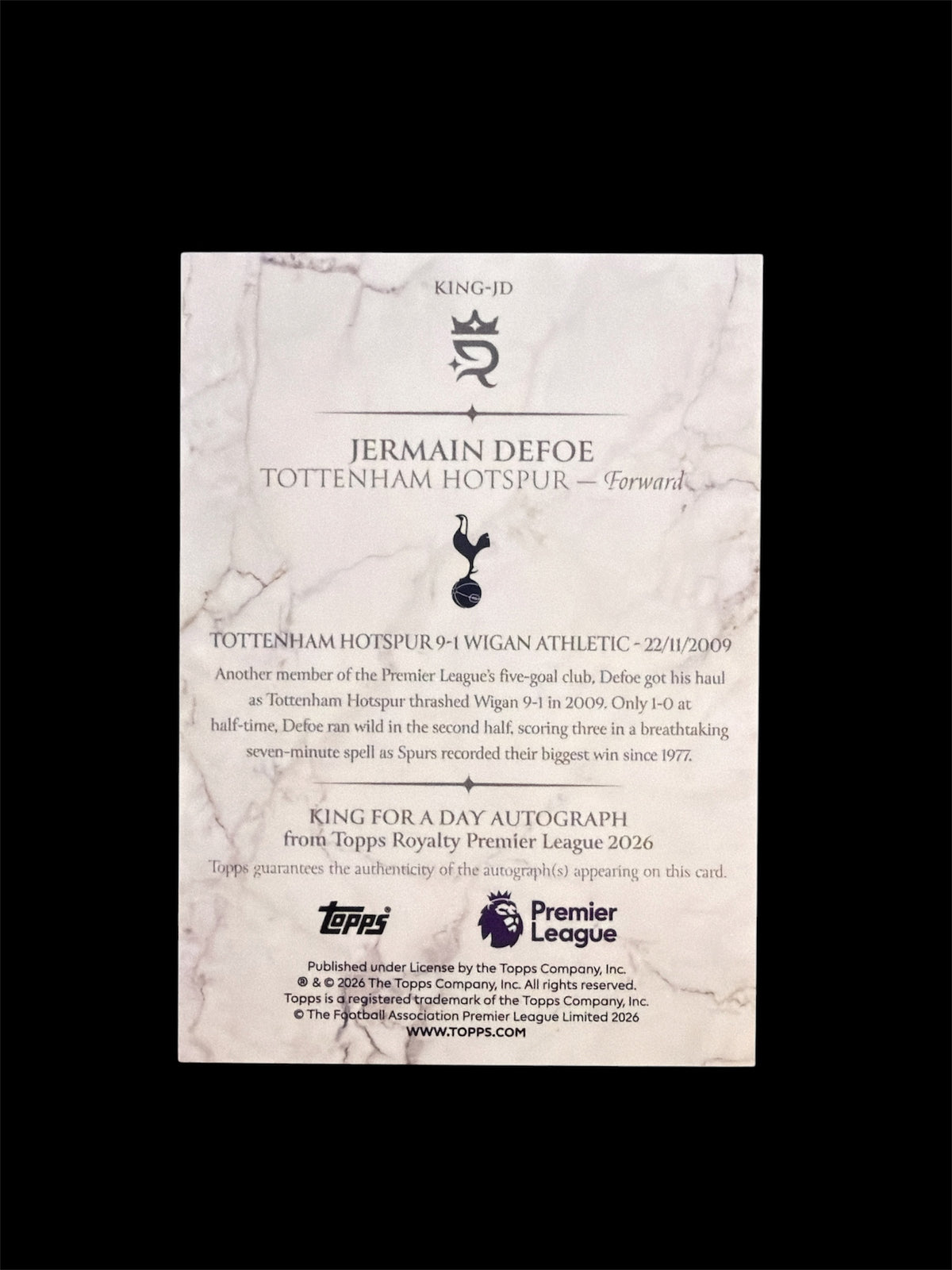 Jermain Defoe On Card Auto /25 Topps Royalty BPL 2026
