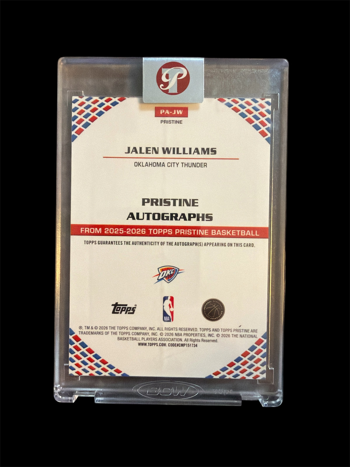 Jalen Williams On Card Auto /199 Topps Pristine Basketball 2026