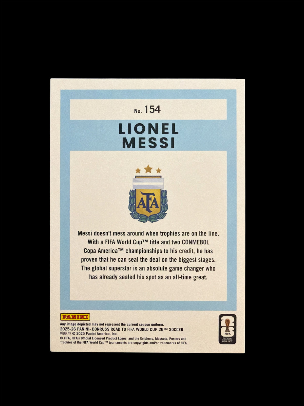 Lionel Messi /75 Panini Donruss Road to FIFA World Cup 26