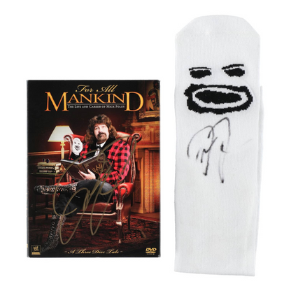 Mick Foley – Signiertes "For All Mankind" DVD & Mr. Socko Handpuppe Set (2 Autogramme) – JSA COA (x2) – WWE Legende